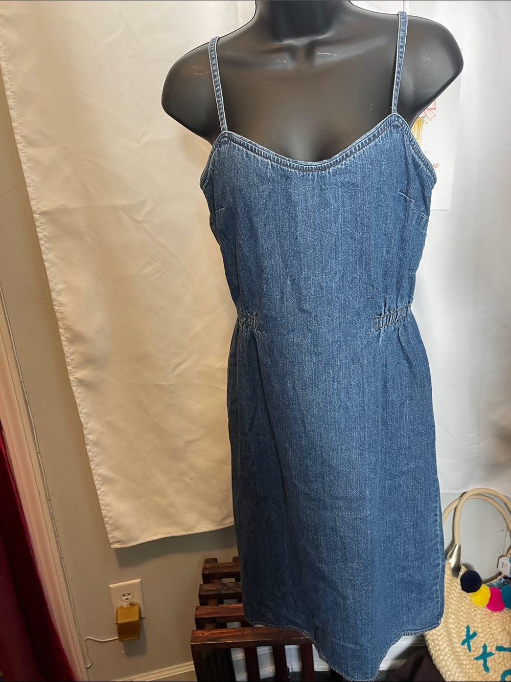 Evan Picone Denim Spaghetti Strap Midi Dress - Blue